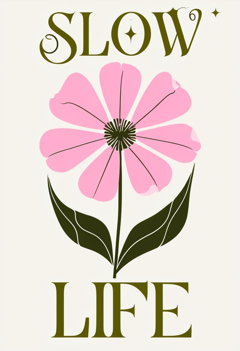 Minimalist Flower Illustration with SLOW LIFE Text Poster