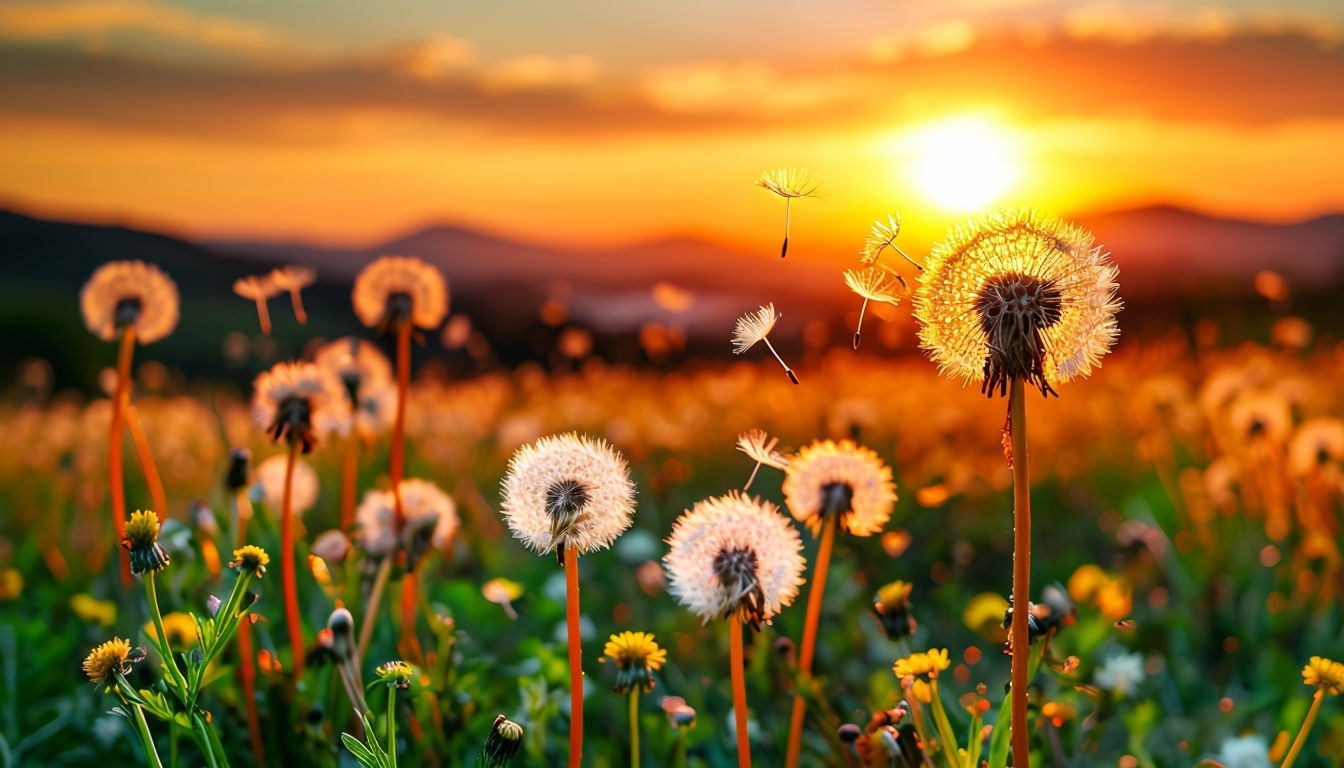 Serene Dandelion Meadow at Sunset Virtual Background