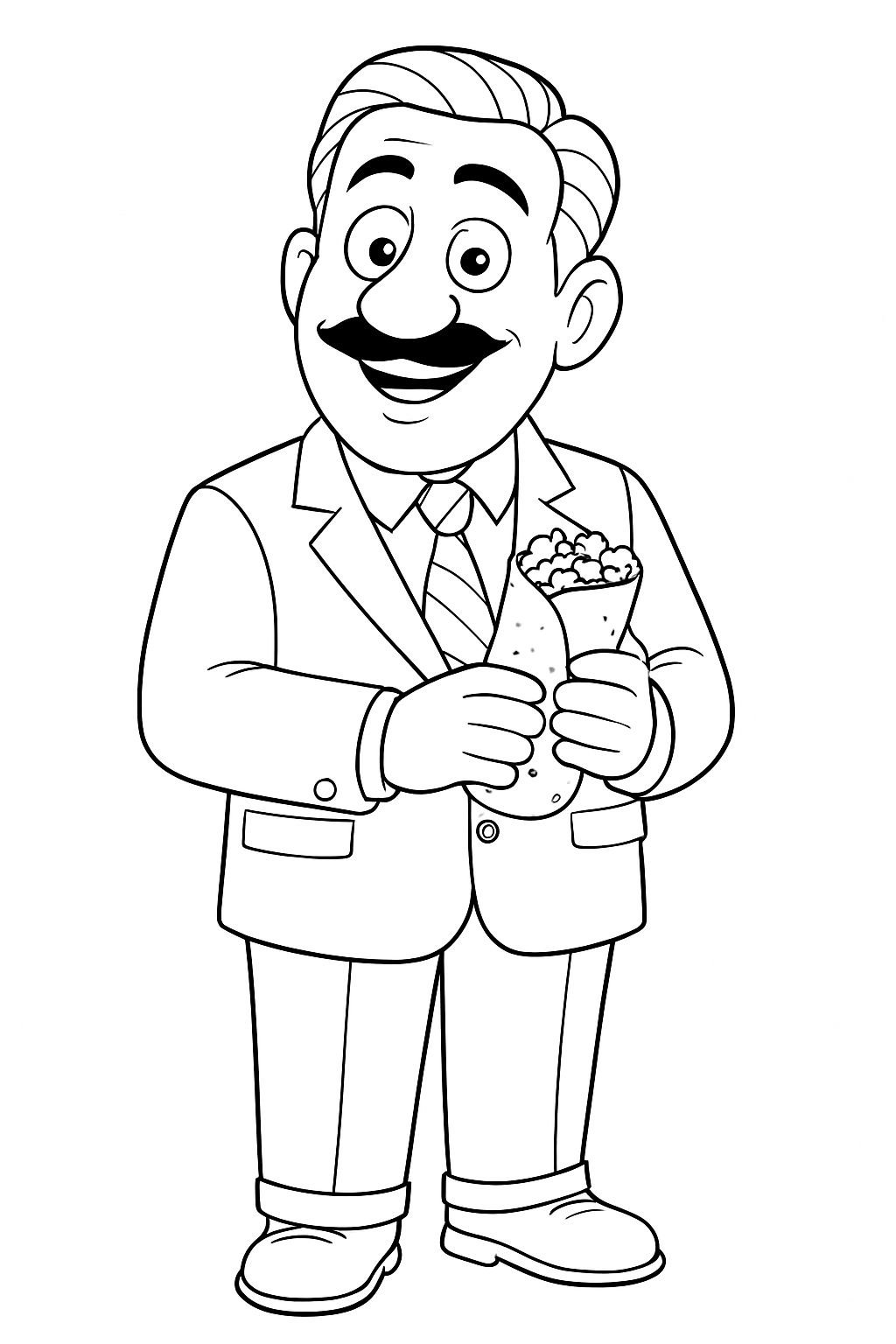 Cheerful Male Character with Burrito Cartoon Illustration Coloring Book Pages