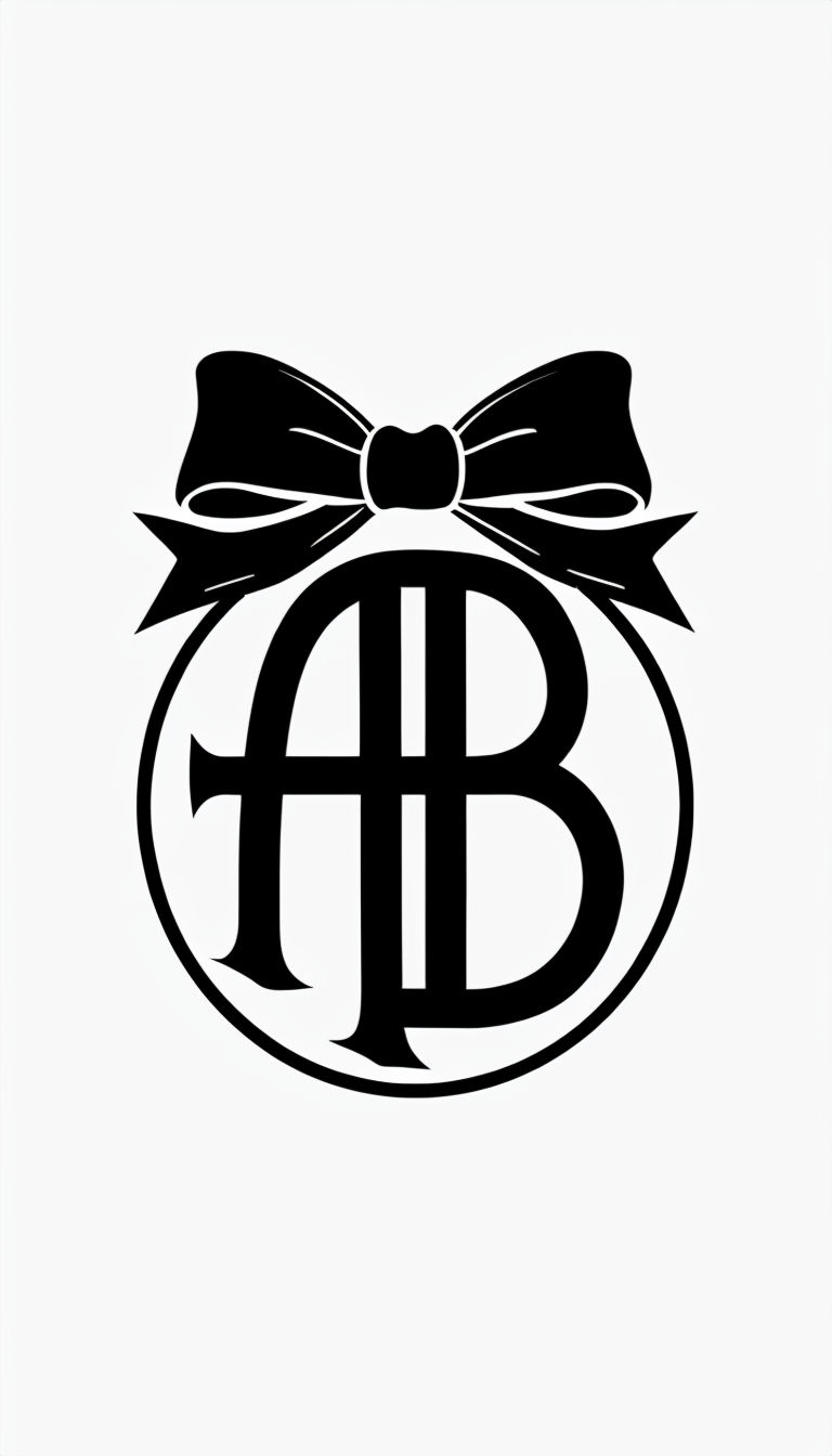 Elegant Black and White AB Monogram with Bow Design Sticker