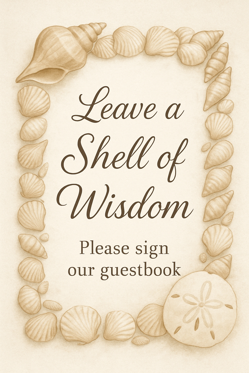 Artistic Nautical Leave a Shell of Wisdom Event Sign