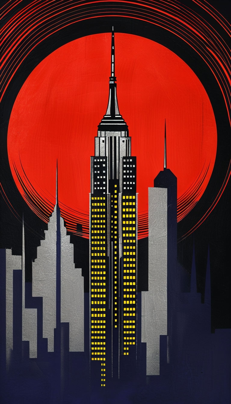 Stylized Cityscape Graphic Illustration with Bold Colors Mobile Wallpaper