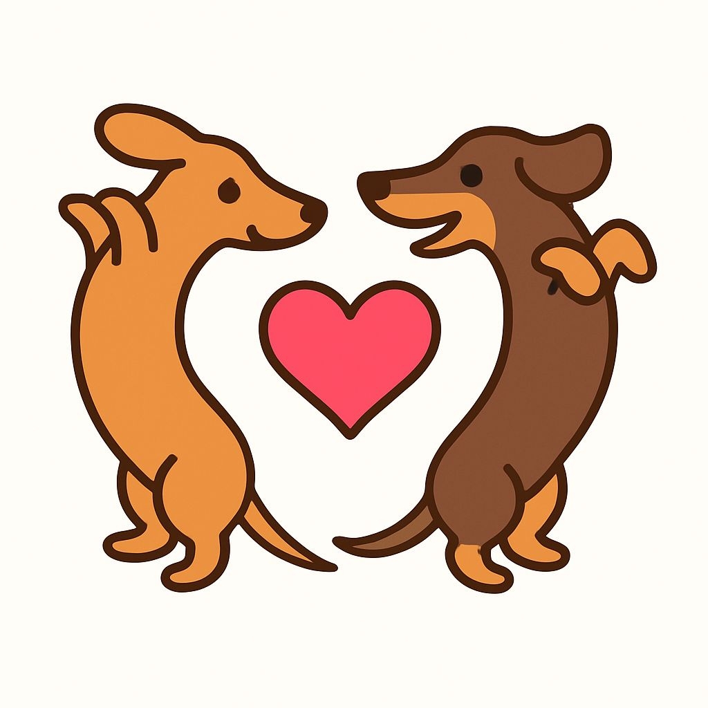 Cartoon Dachshunds Forming Heart Shape in Affectionate Pose Sticker