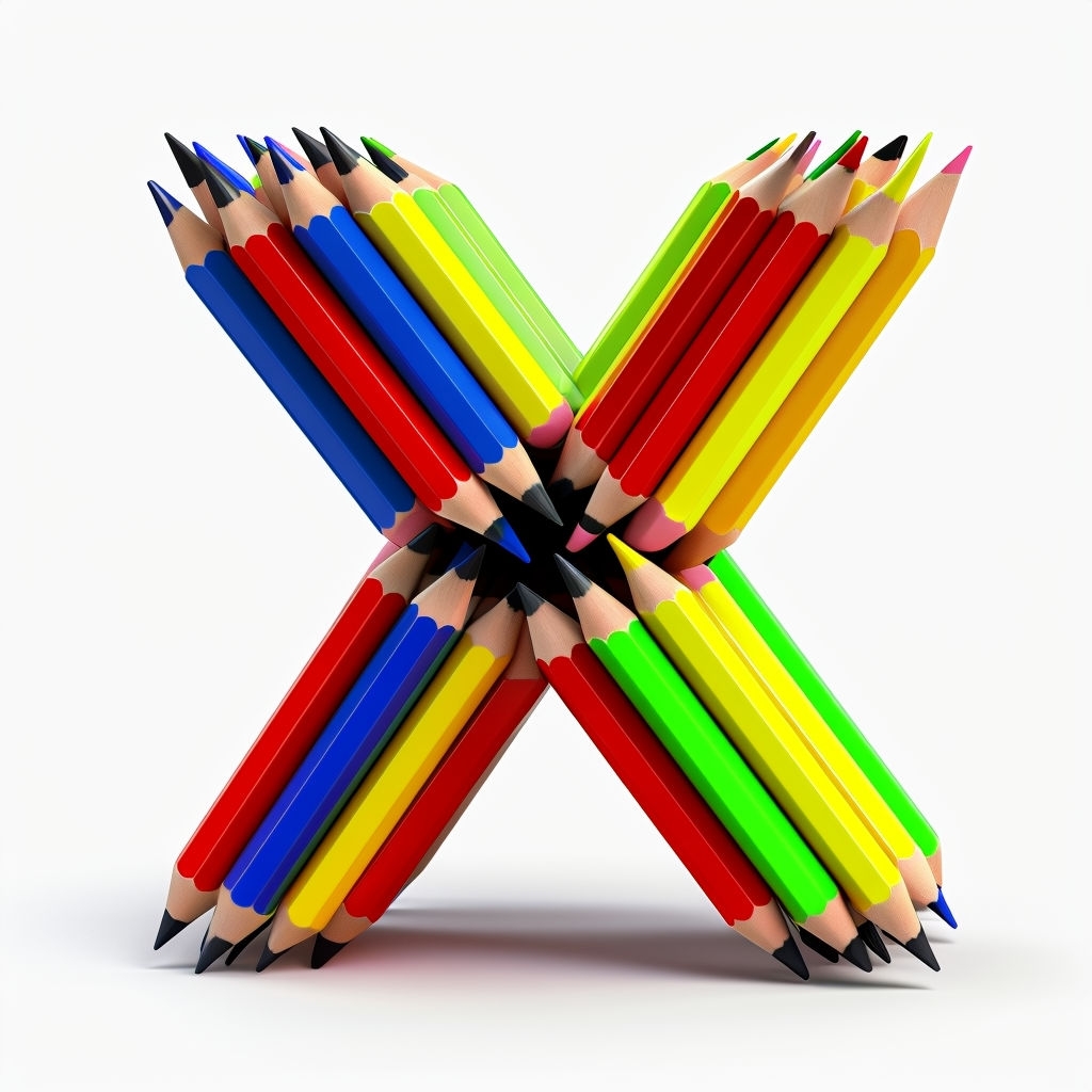 Colorful 3D Pencil Letter X Render for Creative Monogram Design