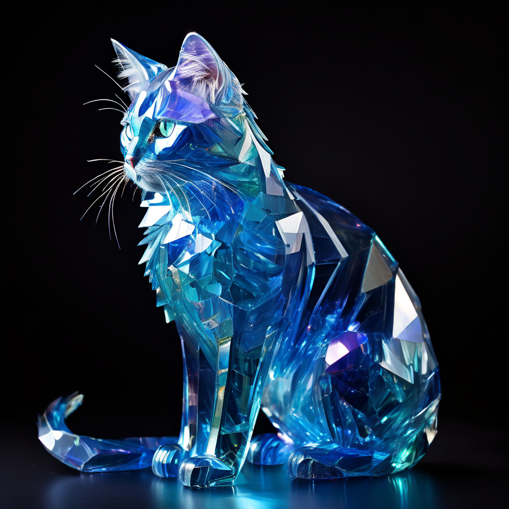 Cat composed of glass shards displaying the Broken Glass eff... by ...