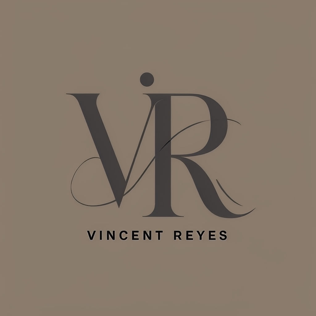 Sleek Charcoal Gray VR Monogram Logo Design with Vincent Reyes Text Monogram