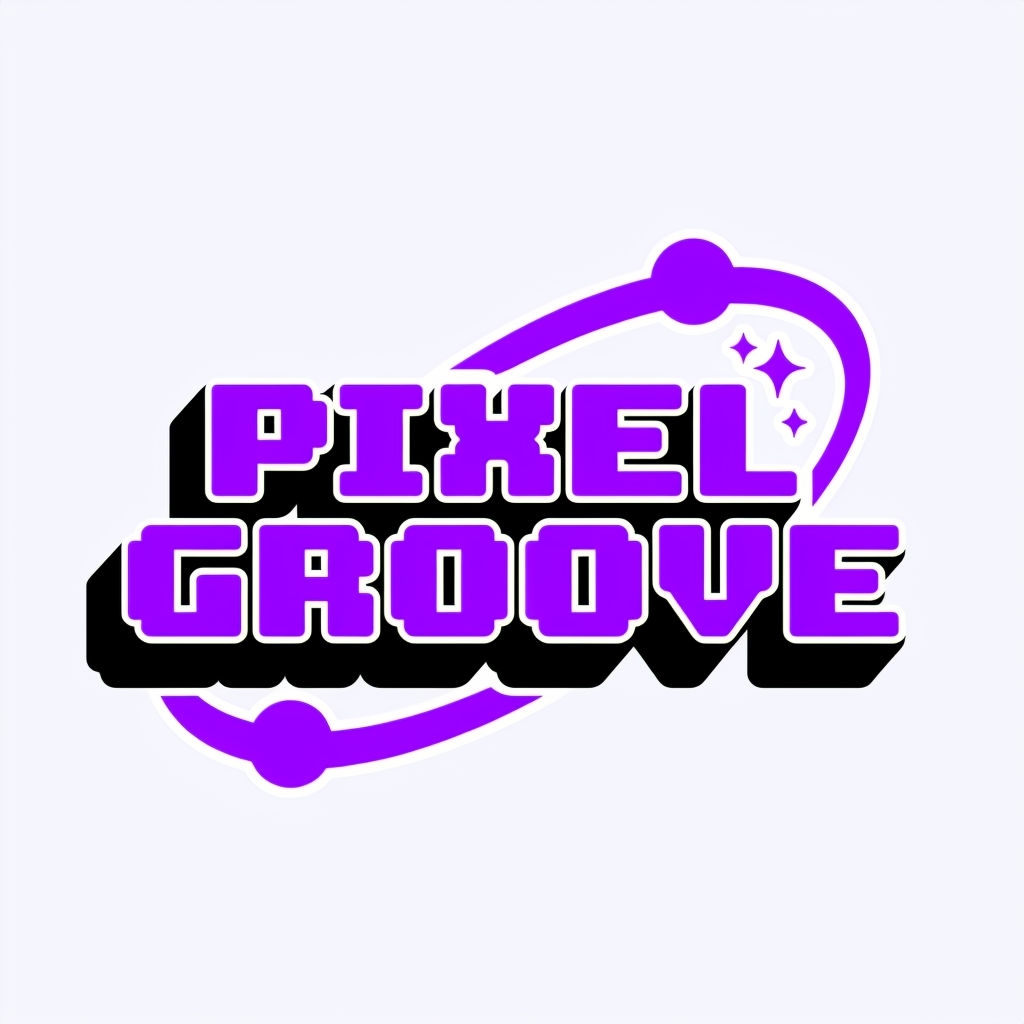 Vibrant Purple Pixel Groove Retro Logo T-Shirt