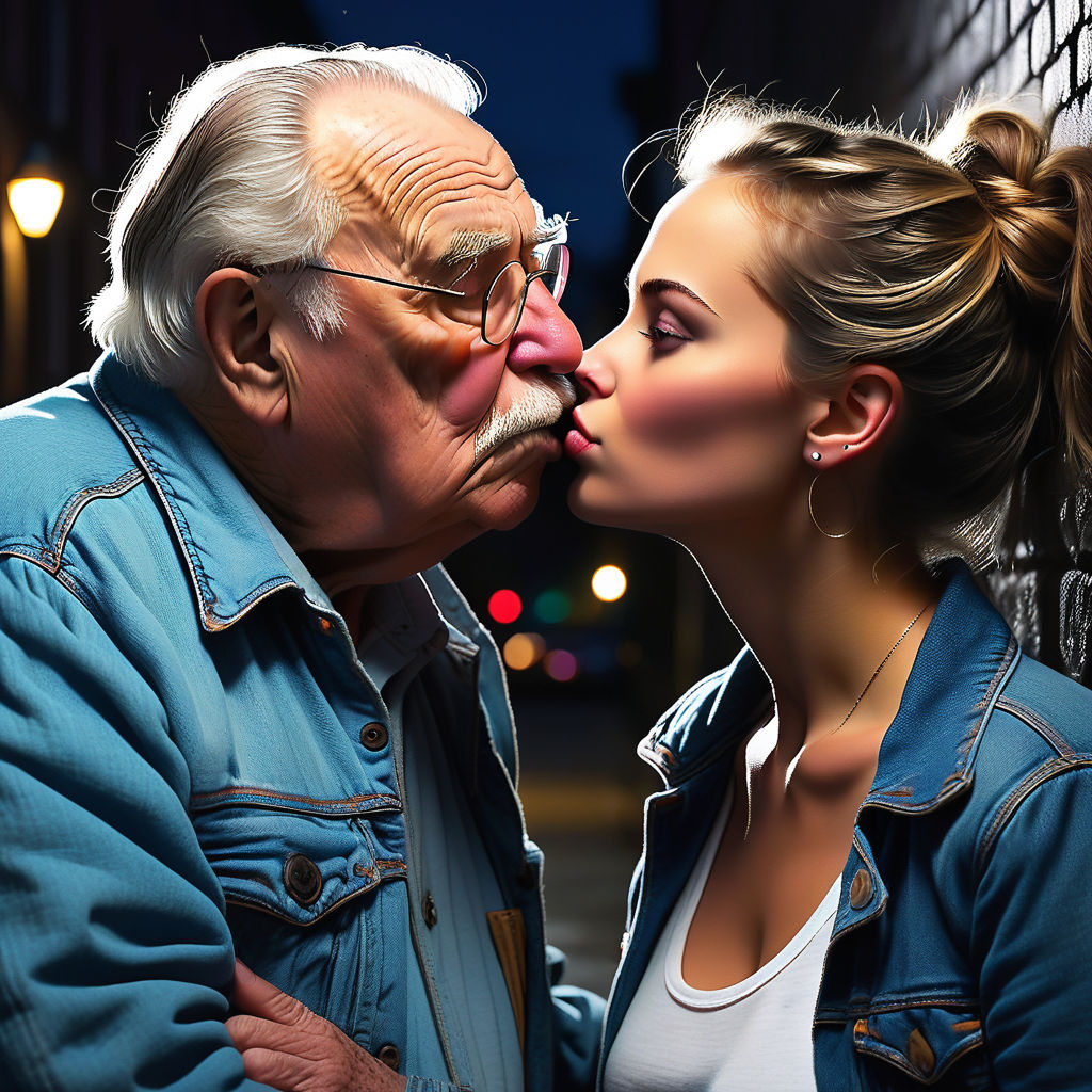 an old man kisses a girl on the lips