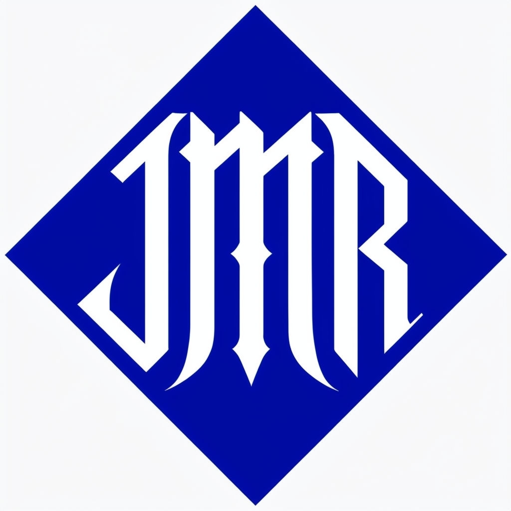 Sophisticated Gothic JMR Monogram Logo Design in Sapphire Blue