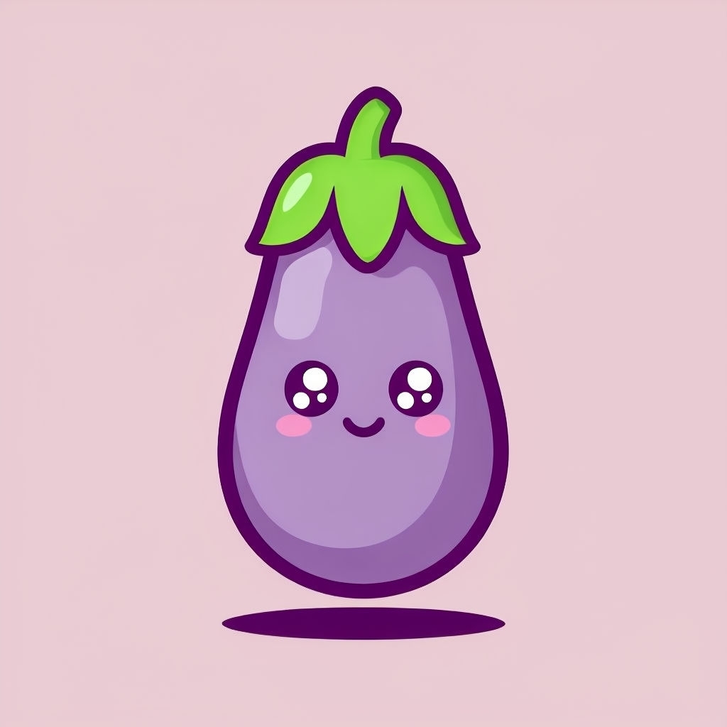 Cute Cartoon Eggplant Character on Pink Background T-Shirt