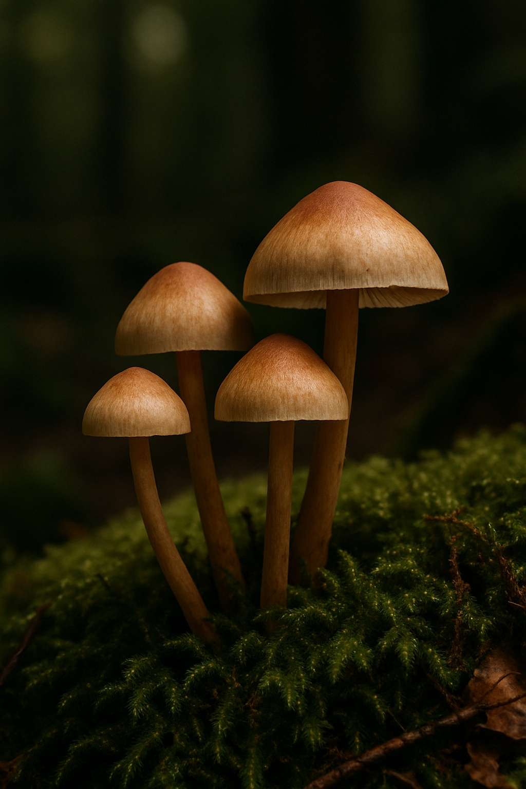 Forest Mushrooms on Green Moss Close-Up Photograph Art