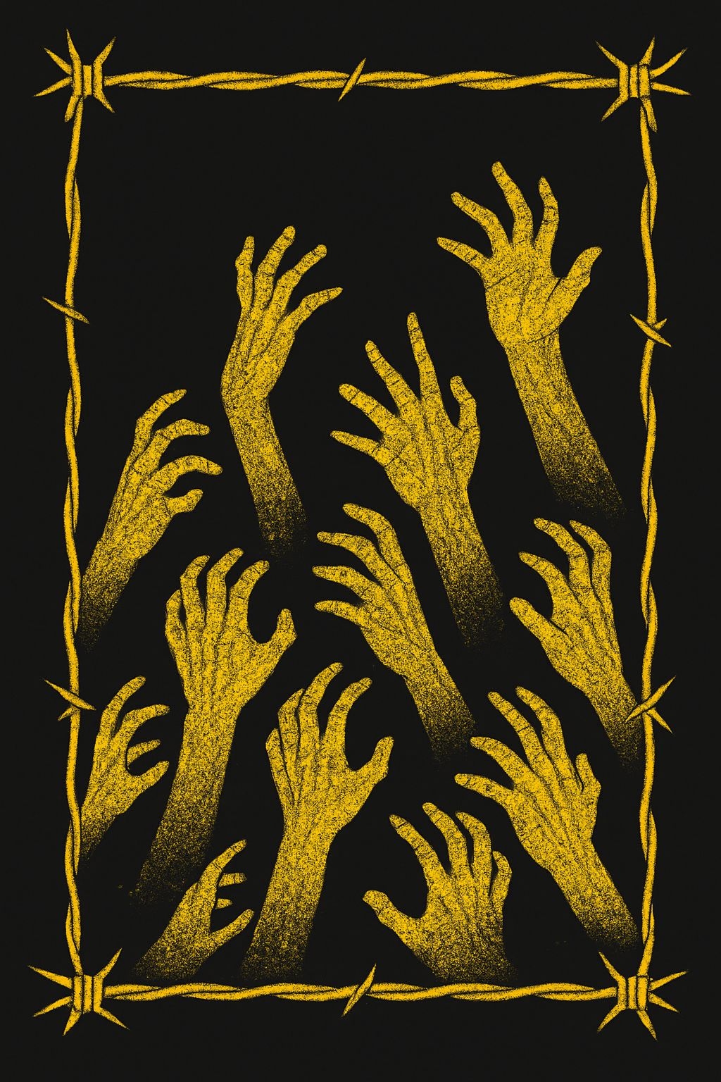 Eerie Yellow Hands Cluster Graphic T-Shirt