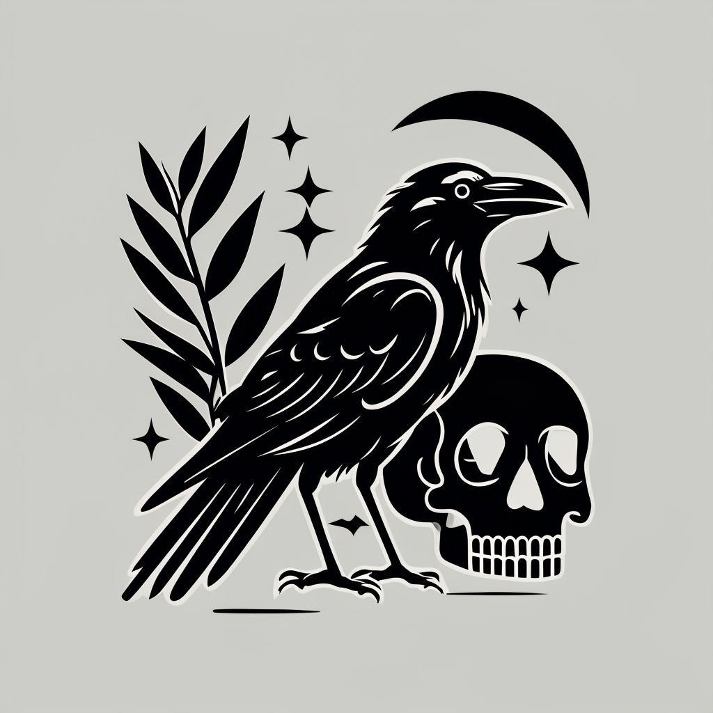Minimalist Black Crow with Skull and Moon T-Shirt