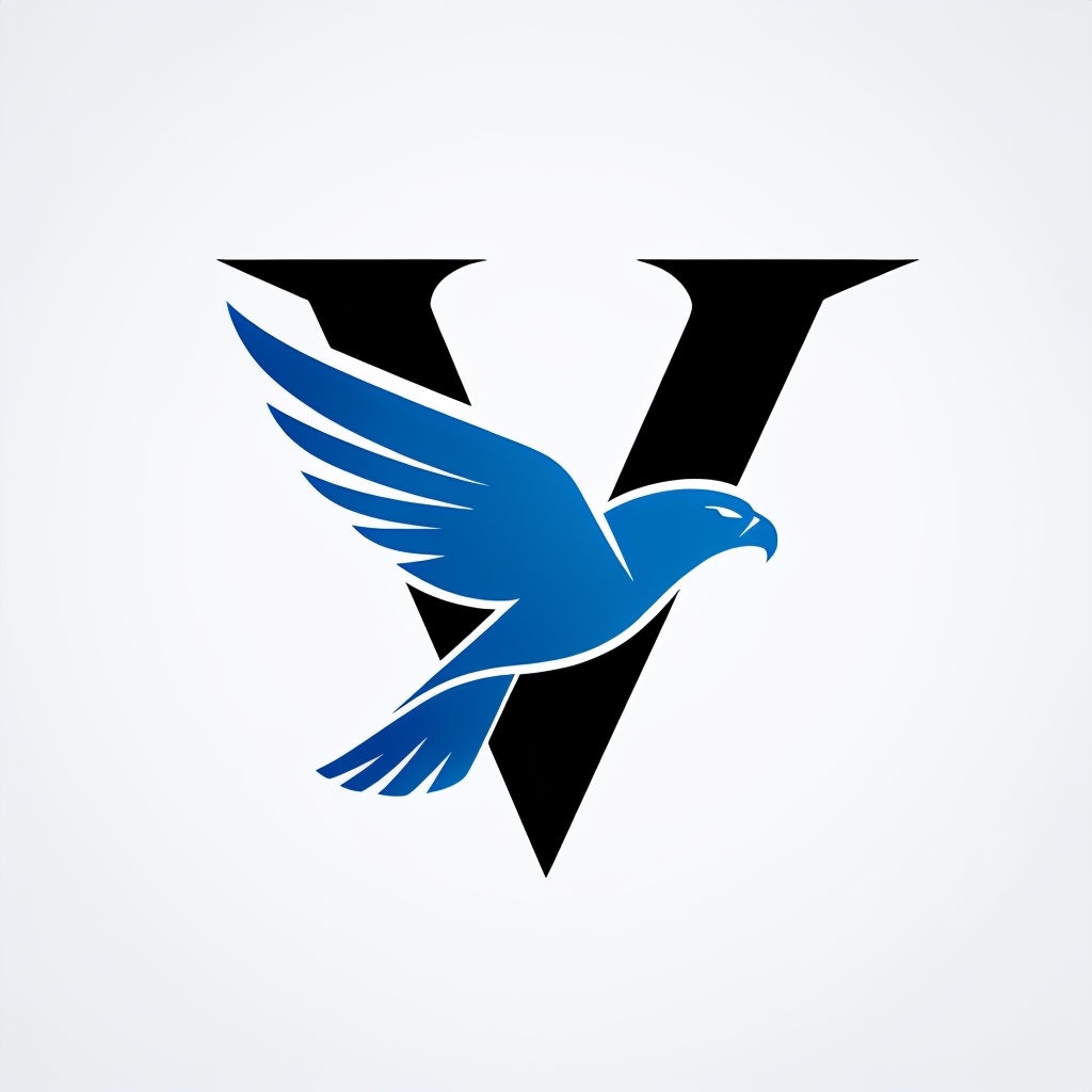 Sleek Modern V Monogram with Falcon Silhouette Logo Design Monogram