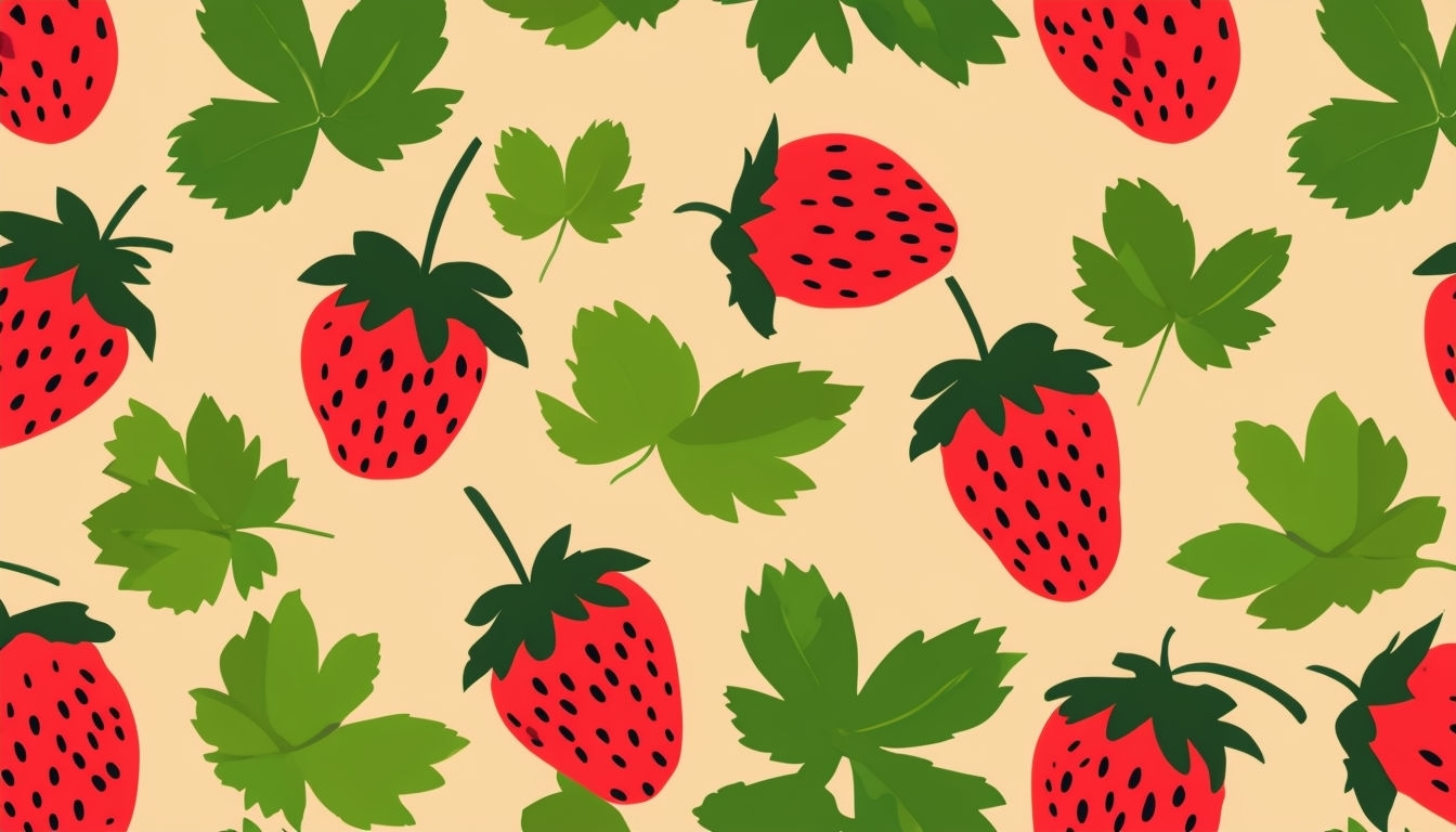 Vibrant Strawberry Pattern Illustration for Virtual Backgrounds
