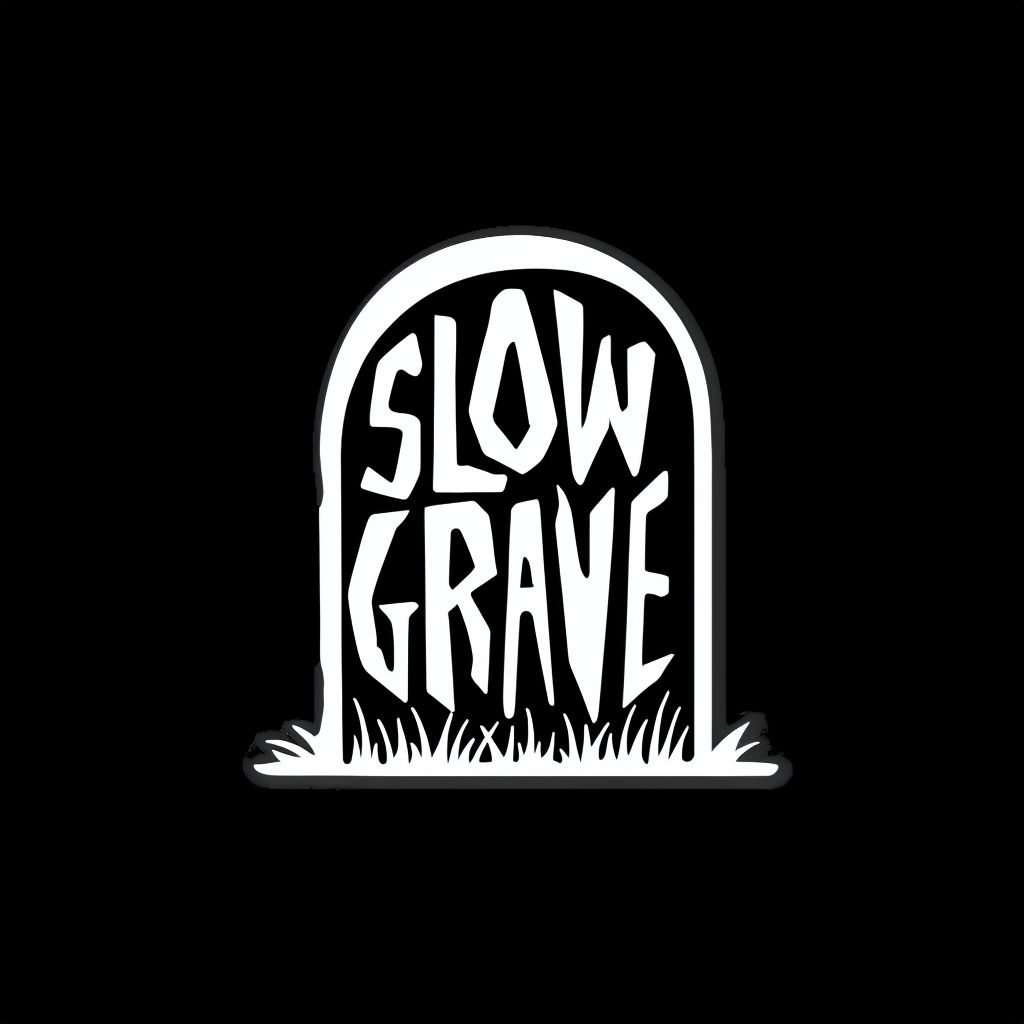 Whimsical SLOW GRAVE Tombstone Logo Design for Hats