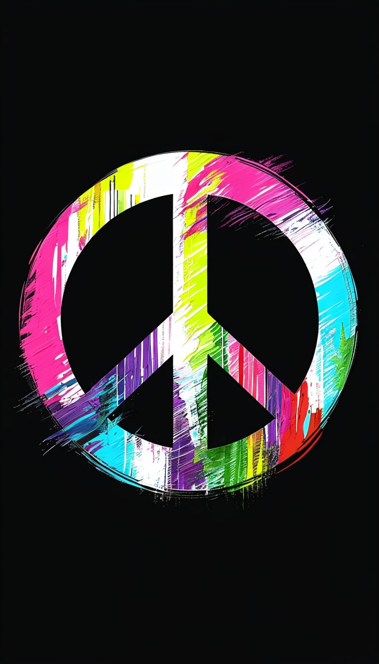 Vibrant Colorful Peace Sign Art on Black Background Phone Case Cover
