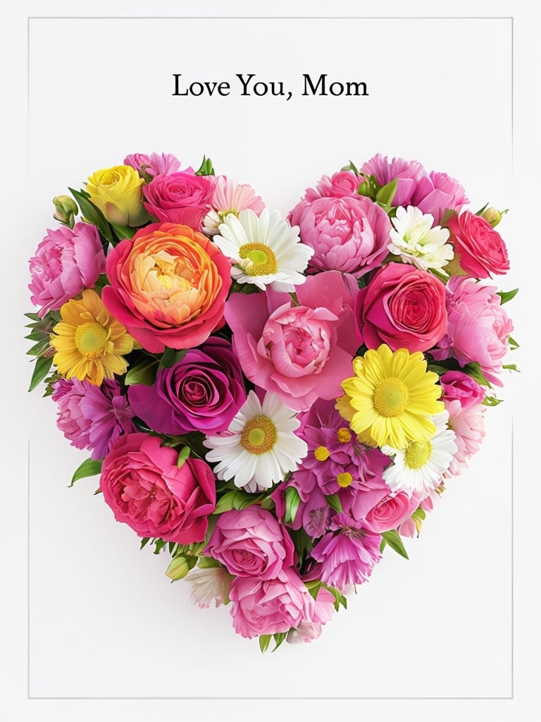 Vibrant Heart-Shaped Bouquet Mother's Day Card Design Cards & Invites