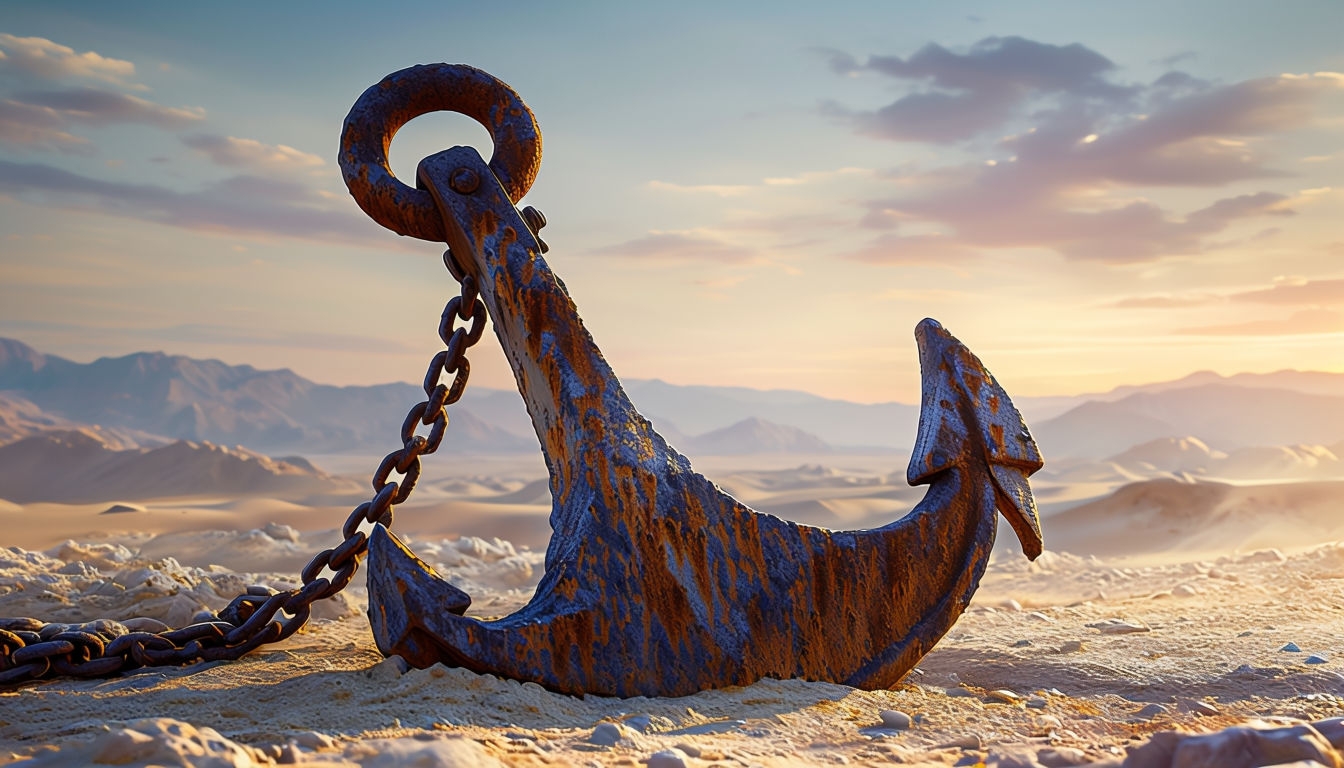 Weathered Rusty Anchor in Desert Landscape Virtual Background