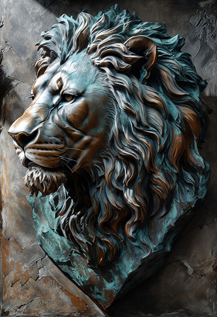 Majestic Bronze Lion Sculpture with Hyper-Realistic Detail Art
