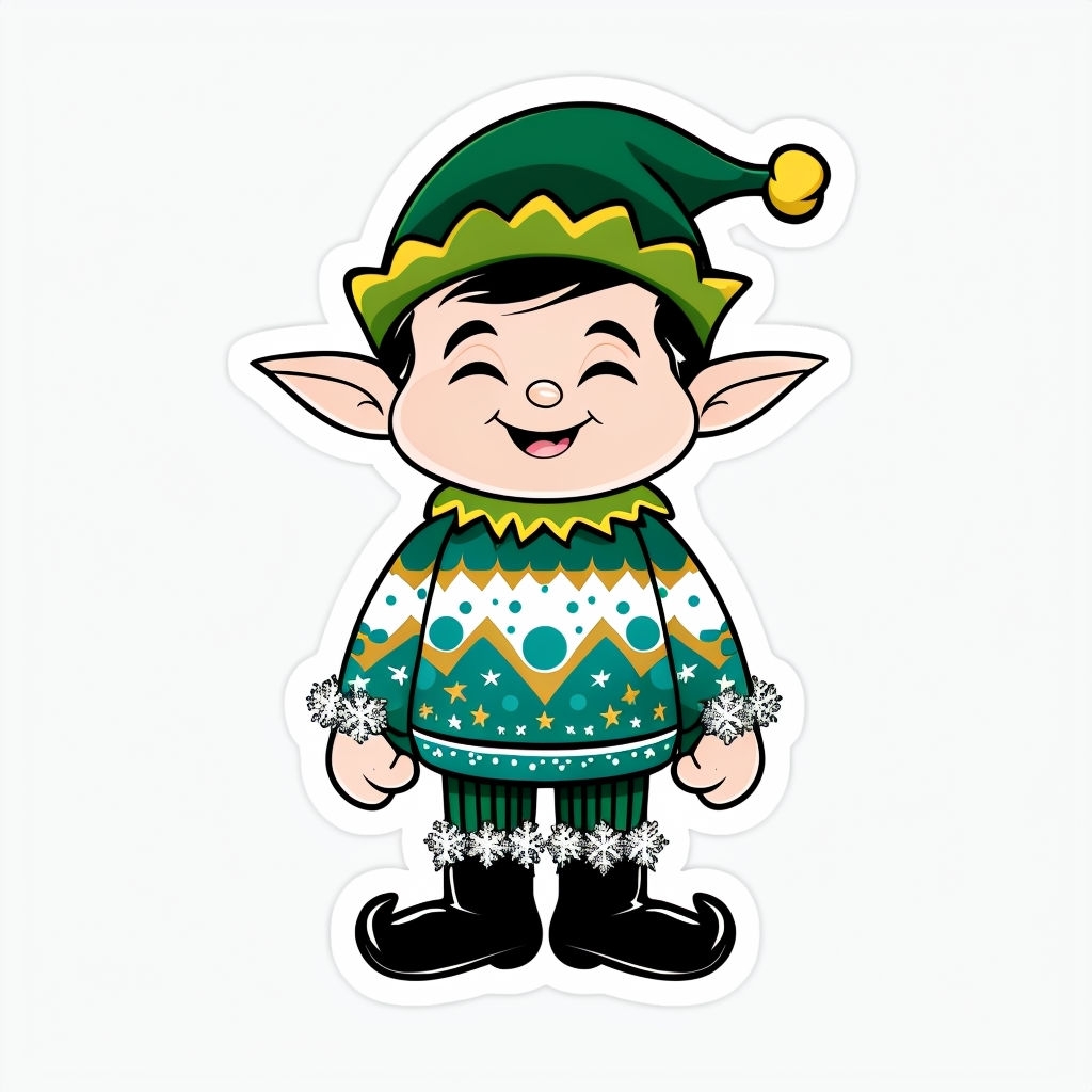 Cheerful Cartoon Christmas Elf Illustration Sticker