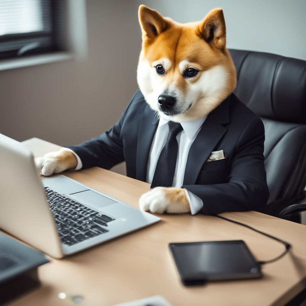 Cheems Doge Using A Laptop Sit At Office Desk Wearing Suit By Jjsmithmg 