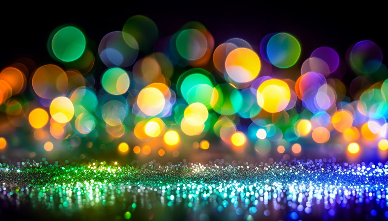 Vibrant Abstract Bokeh Lights with Glittery Effects Background