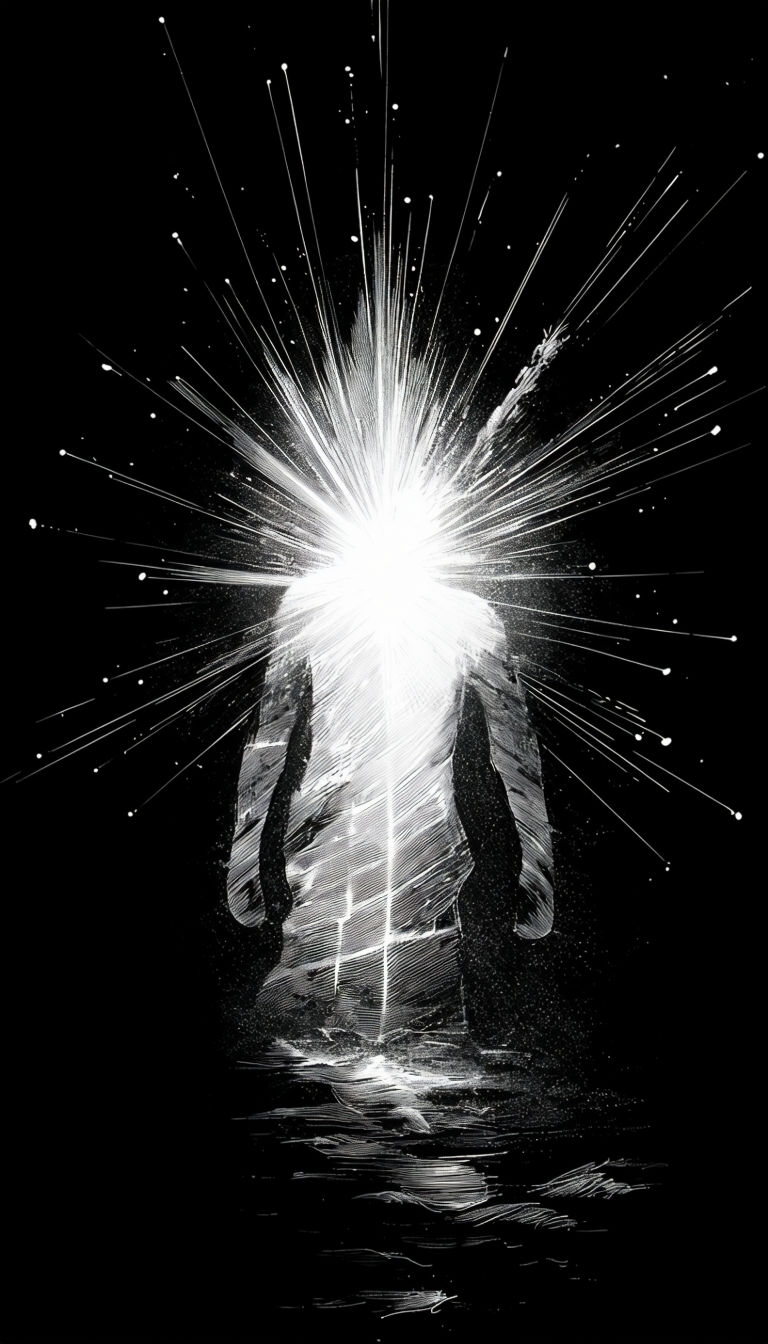 Ethereal Black and White Silhouette with Radiant Light Mobile Wallpaper