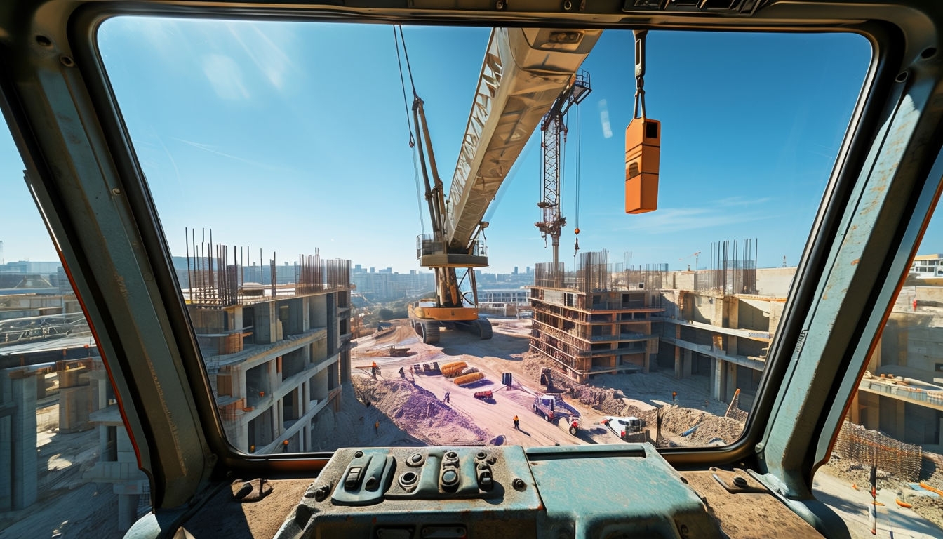 Realistic Construction Crane Operator's View Virtual Background