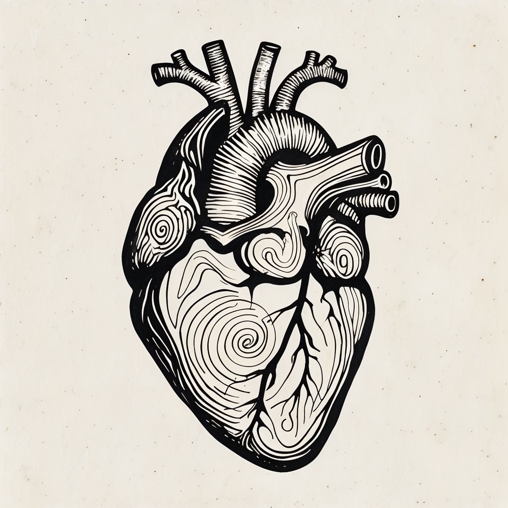 Intricate Black Line Drawing of a Human Heart Mug