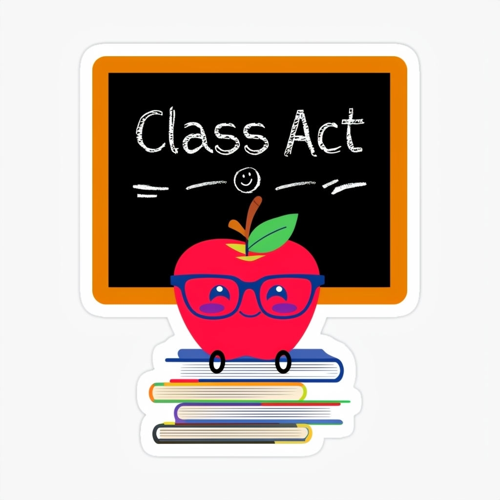 Smiling Apple with Glasses on Books Class Act Sticker