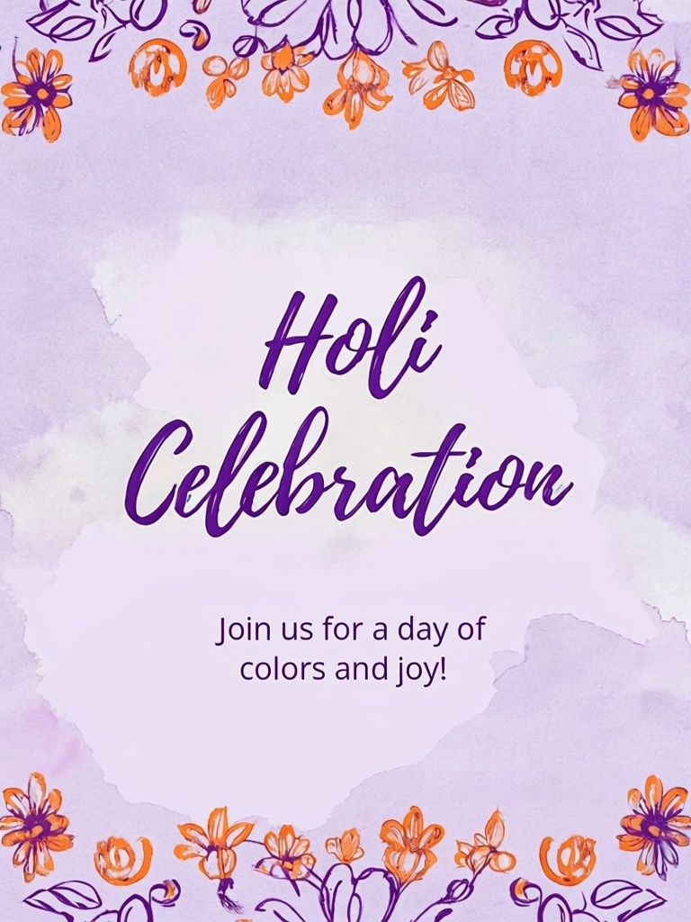 Elegant Lavender Holi Celebration Invitation Card