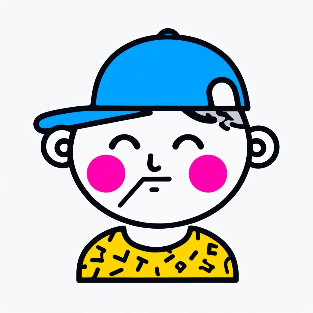 Cheerful Cartoon Character with Blue Cap and Yellow Shirt Sticker