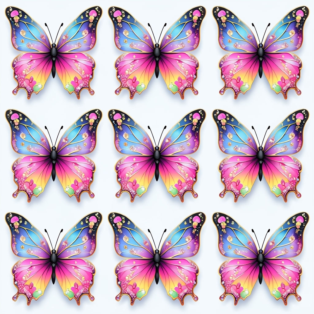 Colorful Intricate Butterfly Pattern on Bright White Background Seamless Pattern