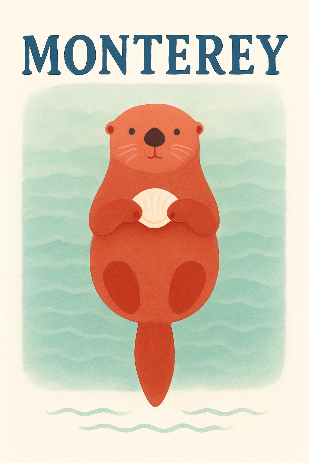 Whimsical Otter Floating in Water Vintage Illustration Poster