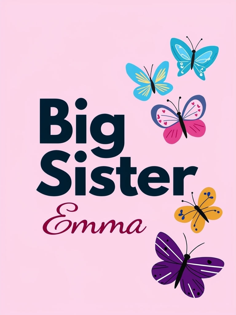 Big Sister Emma Playful Butterfly Design T-Shirt