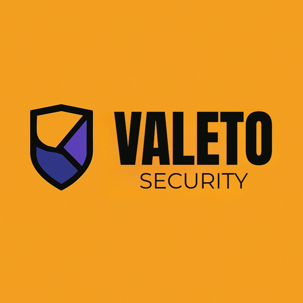 Modern Minimalist VALETO SECURITY Logo Design on Amber Background
