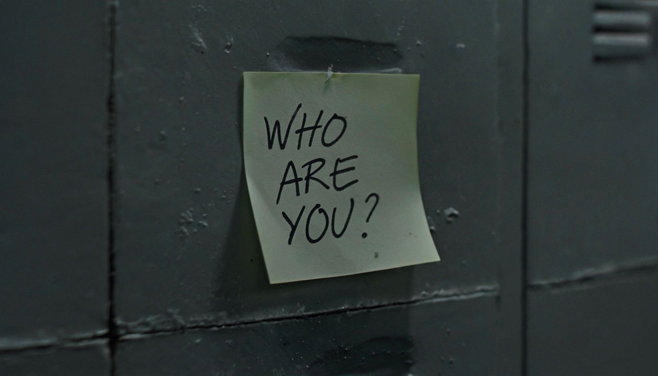 Mysterious Handwritten 'Who Are You?' Post-It Note Art Poster