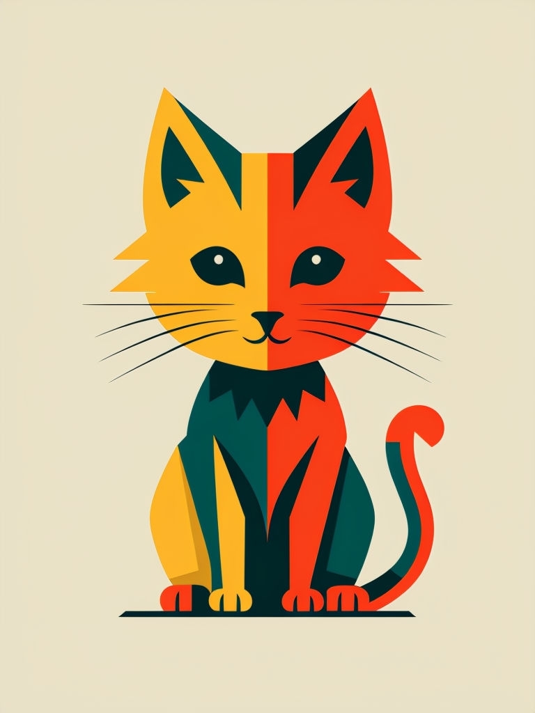 Vibrant Minimalist Two-Toned Cat Illustration Art