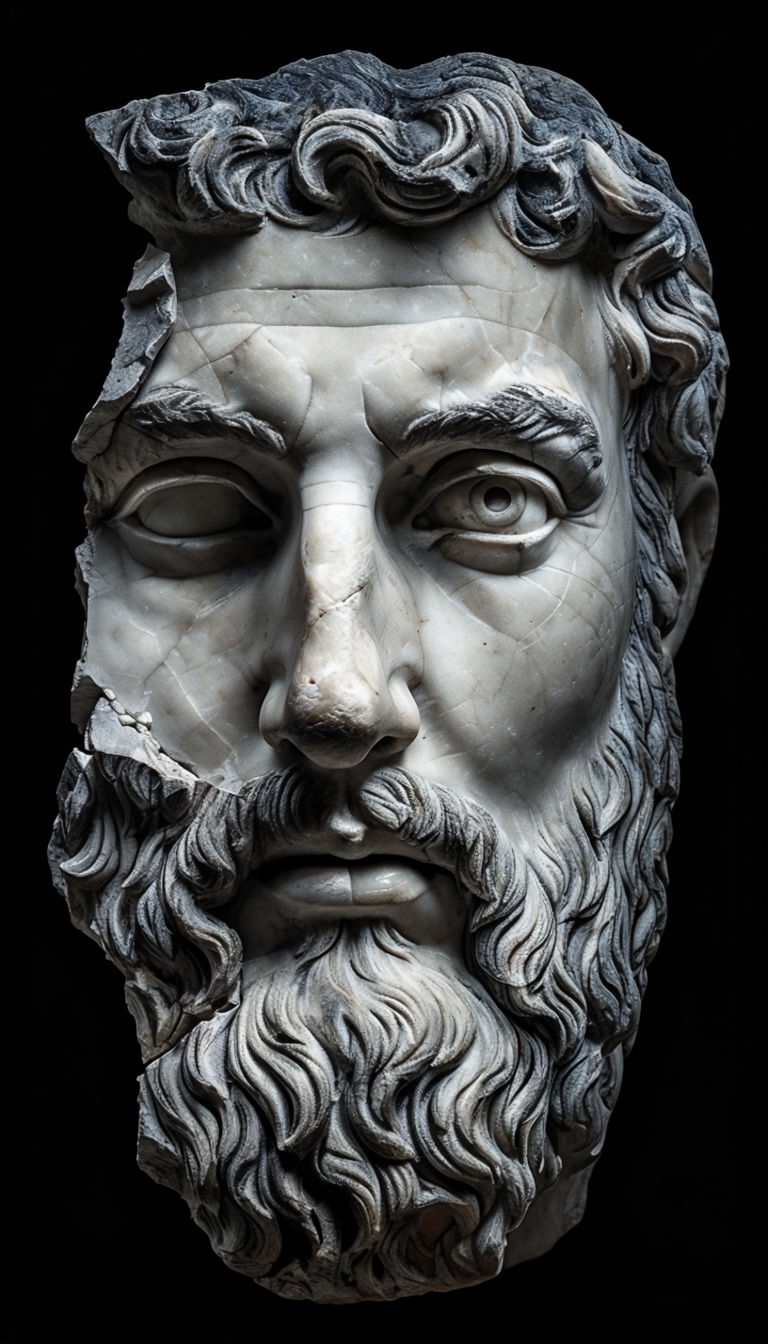 Fragmented Classical Stone Sculpture of a Bearded Man Art