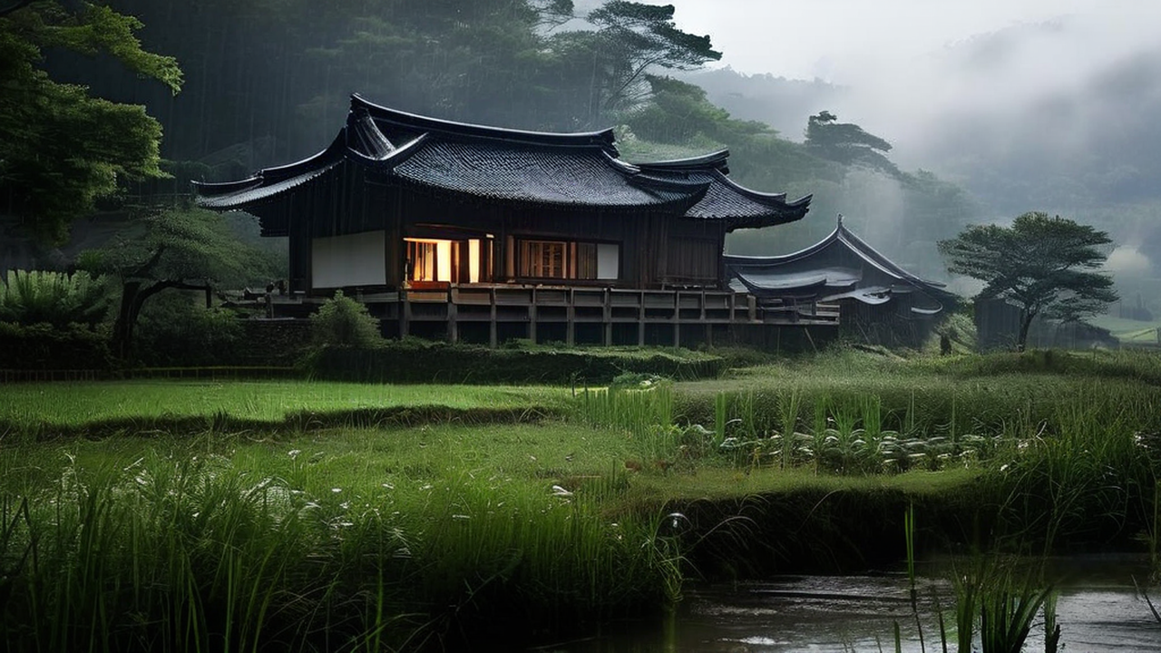 Tranquil Korean countryside under a nocturnal veil with gent... by 자유3 ...