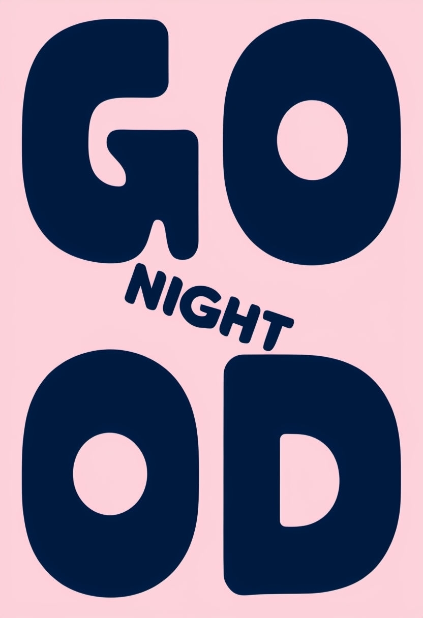 Playful Navy Blue 'GOOD' Typography on Pink Background Poster