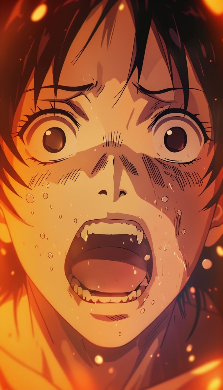 Intense Anime Character Shock Expression Close-up Mobile Wallpaper