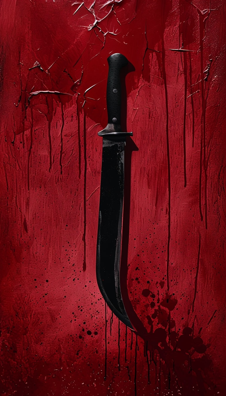 Menacing Butcher Knife Silhouette Against Crimson Textured Wall Mobile Wallpaper