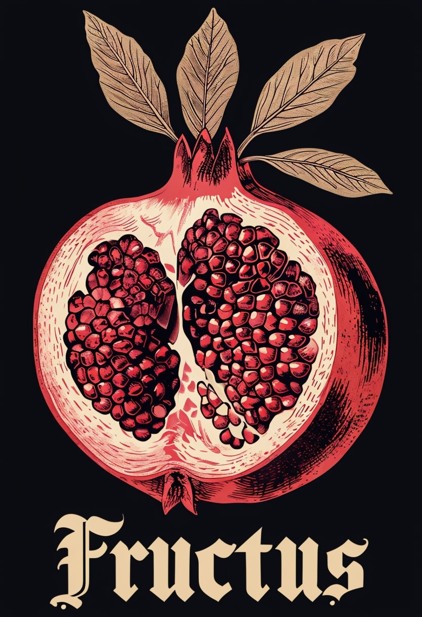 Stylized Halved Pomegranate Vintage Botanical T-Shirt