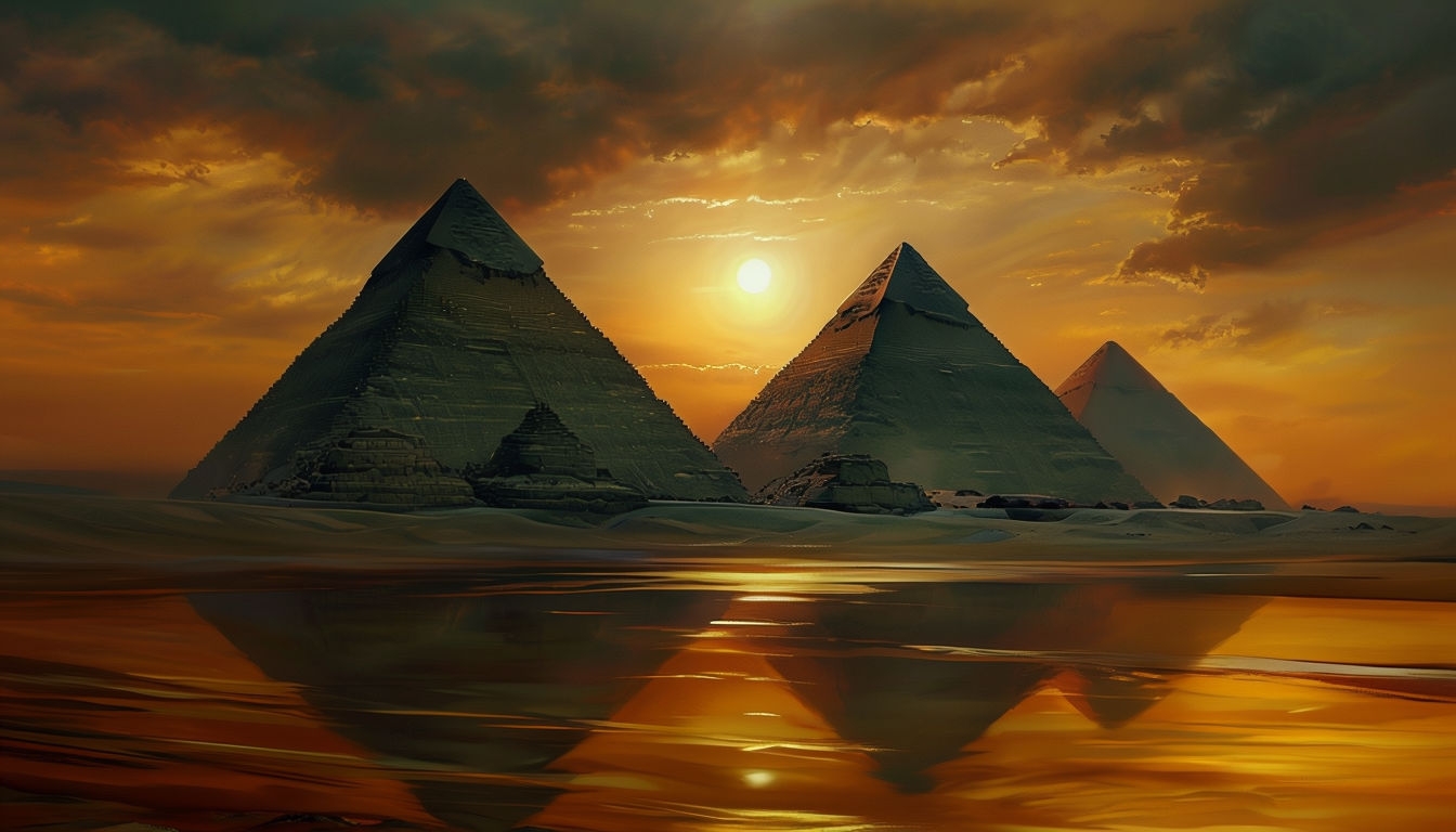 Majestic Great Pyramids of Giza at Sunset Digital Painting Virtual Background