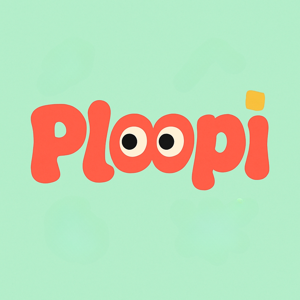Playful Coral Red Ploopi Logo with Whimsical Elements