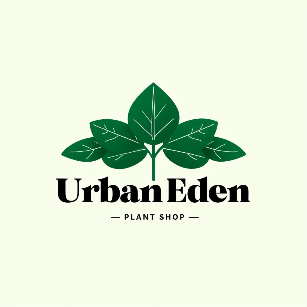 Minimalist Urban Eden Plant Shop Logo Design with Leaves