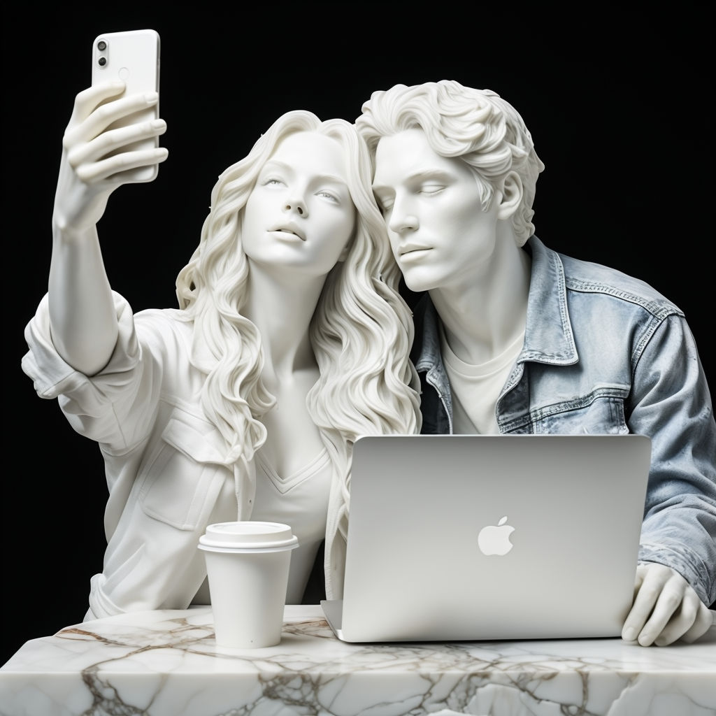 Modern White Marble Selfie Sculpture Art