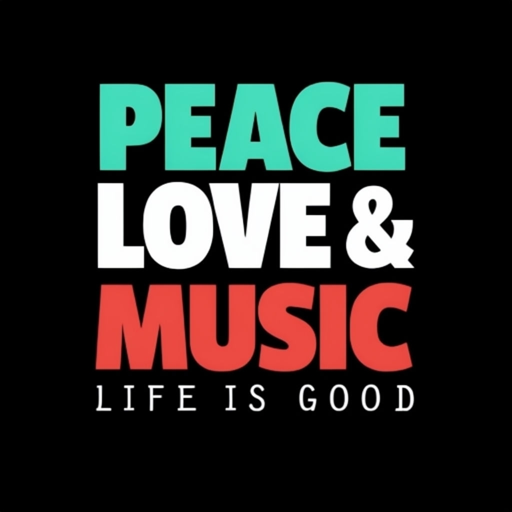 Peace Love & Music Typography Design T-Shirt